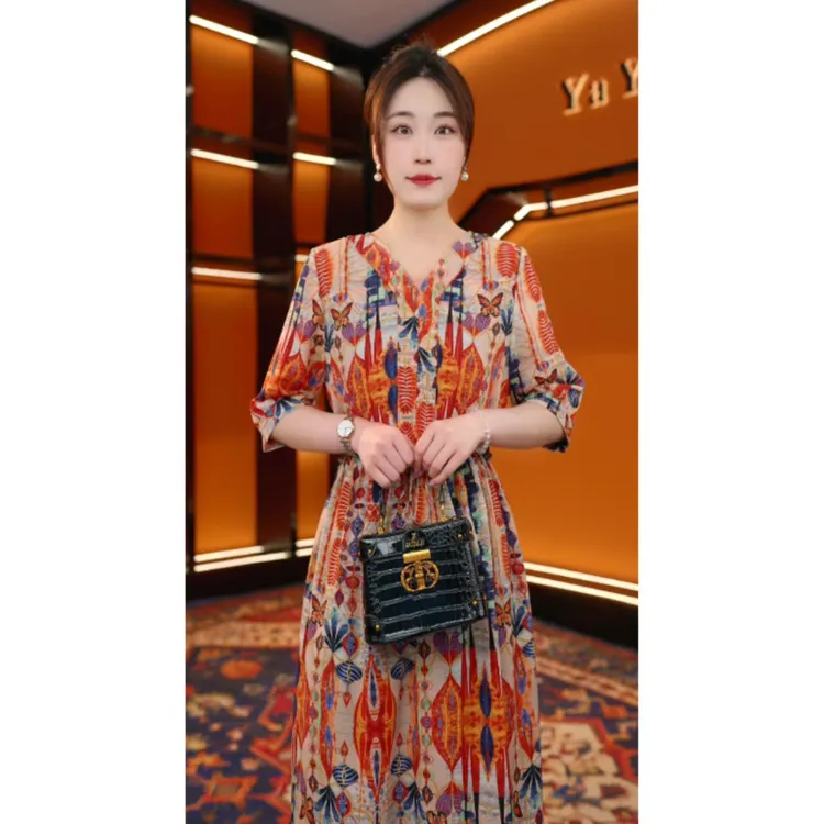 棱镜花园-2025高端连衣裙高贵显瘦新款夏季中年妈妈装中长款-婷婷