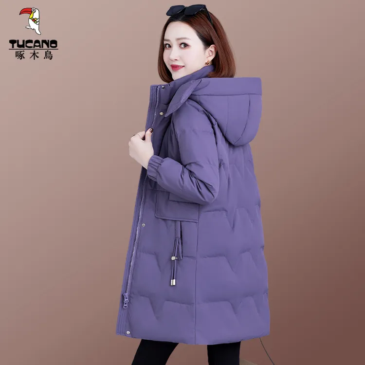 啄木鸟中长款羽绒服女士2025冬季新款时尚冬装白鸭绒加厚保暖外套