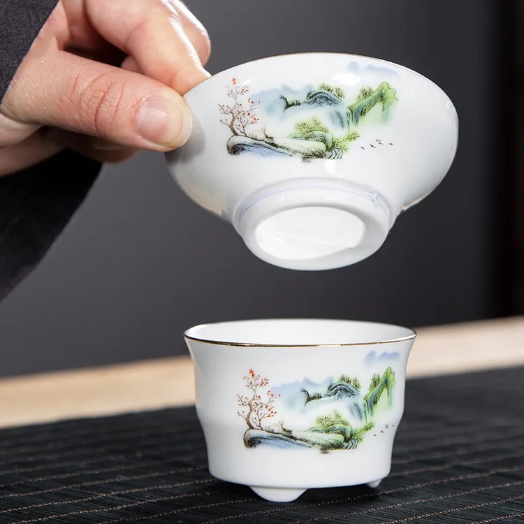 国潮主人杯金线青花瓷茶漏过滤网创意陶瓷功夫茶具茶具配件