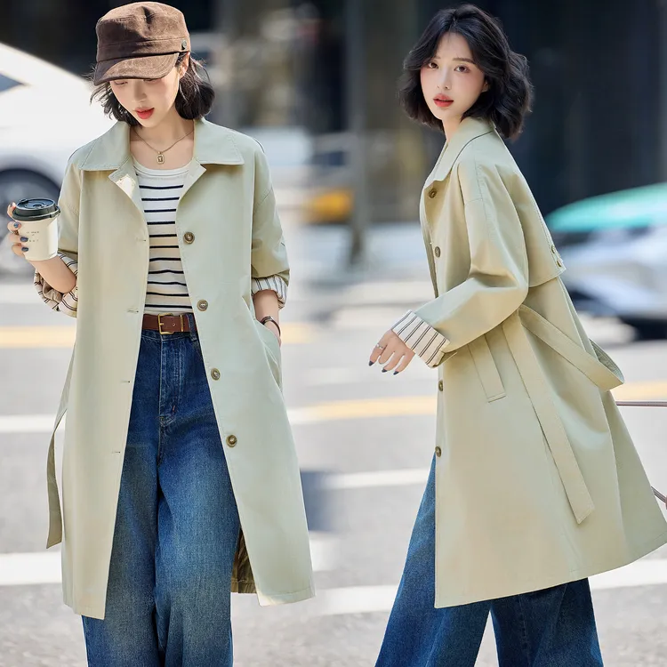 韩版polo领休闲风衣外套女2025秋季新款宽松气质英伦风中长款上衣