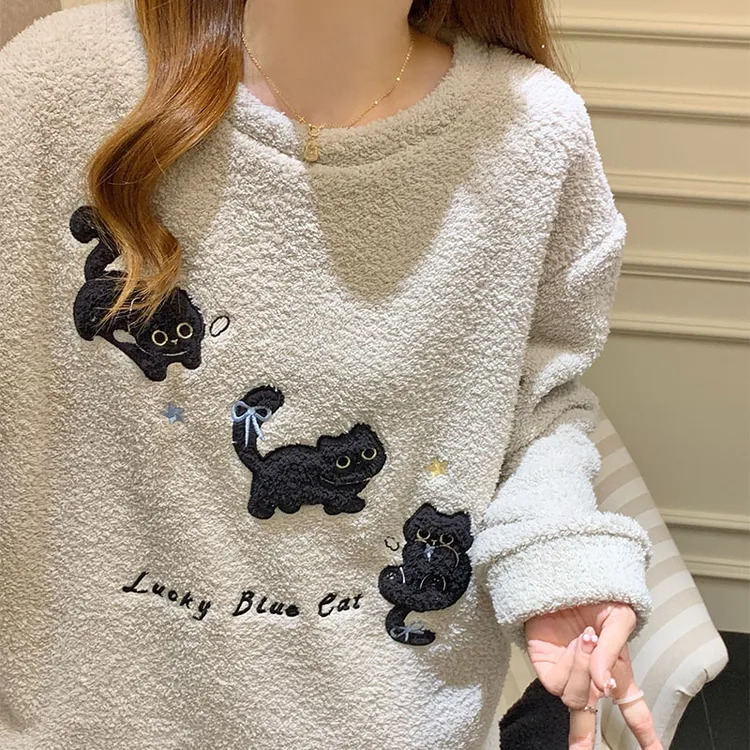 韩版ins风加厚法兰绒睡衣女款秋冬季保暖珊瑚绒家居服套装可外穿