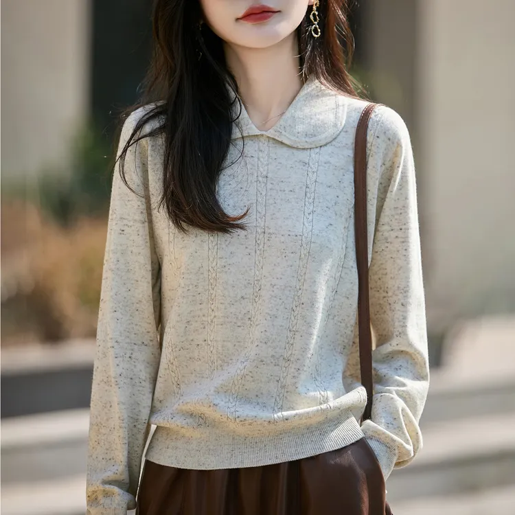 微胖mm春秋大码娃娃领女士毛衣遮肚子显瘦上衣内搭针织打底羊毛衫