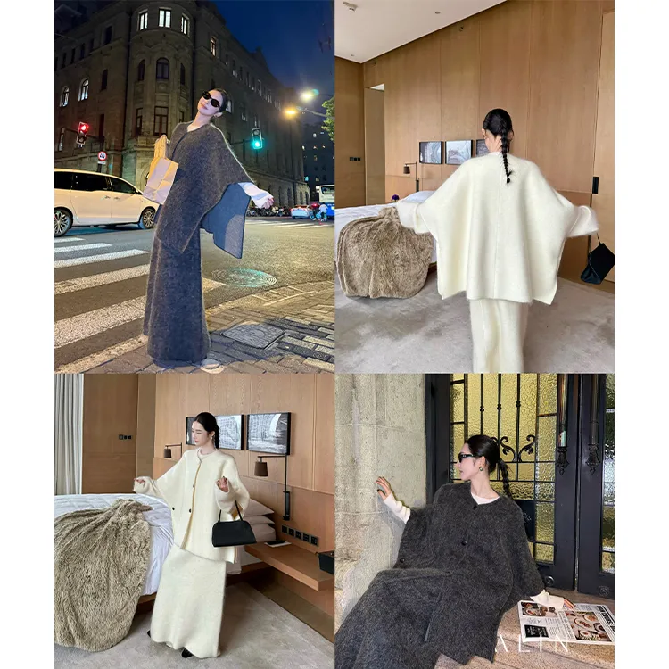 阿琳ALIN【馥芮】冬季马海毛斗篷外套绵羊毛半身长裙套装女AL5PBS10