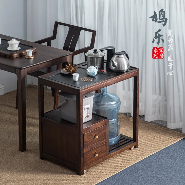 家用简易可收纳移动茶车带轮子移动带茶盘茶水车精致茶水间茶巴几