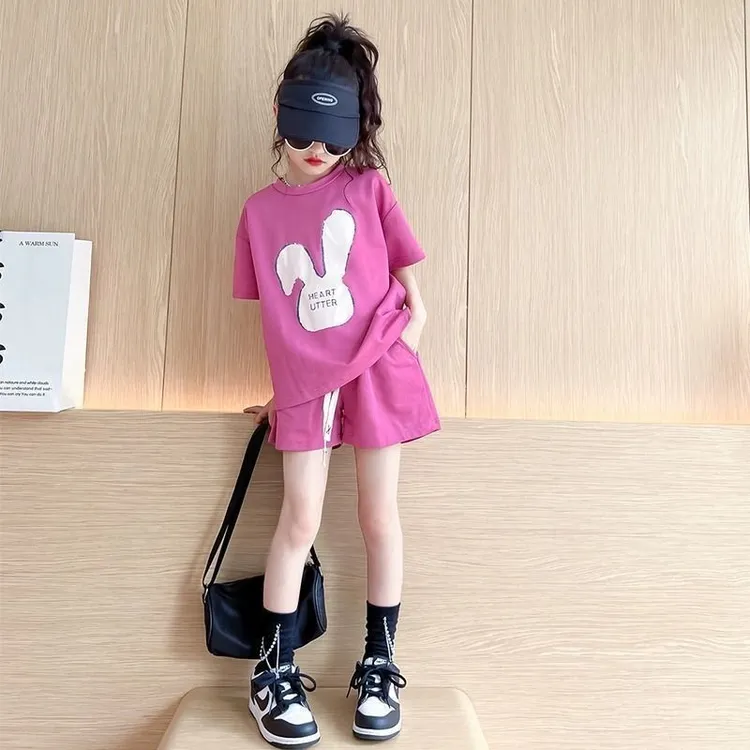 2025新款女童夏装套装女孩中大童洋气运动夏季儿童短袖时髦两件套