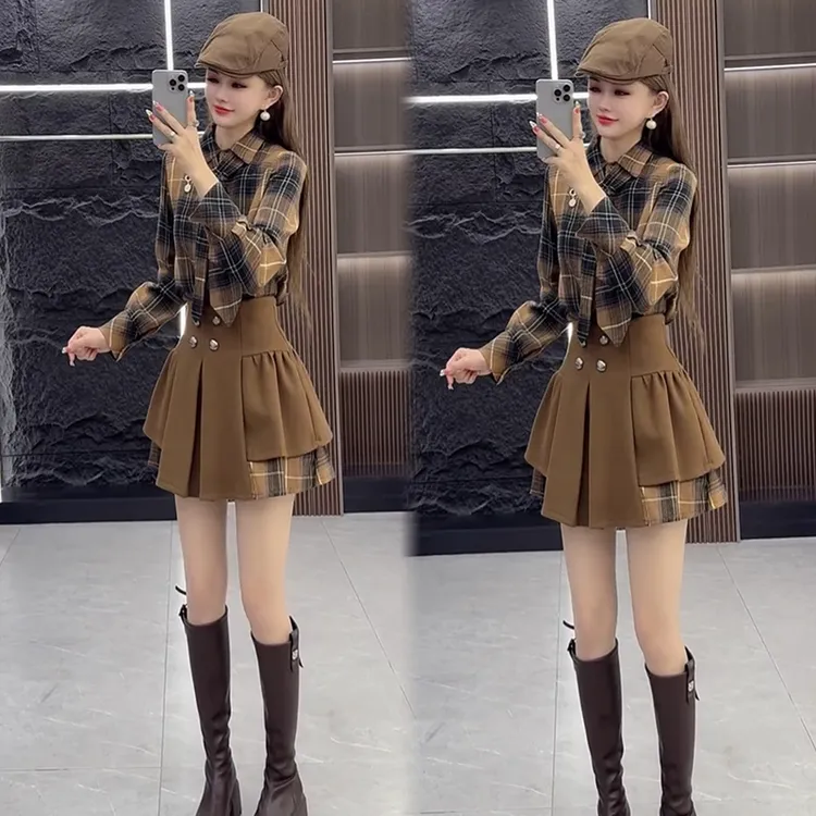 2025秋季新款时尚显瘦气质网红高档套装女高级宽松大码裙子两件套