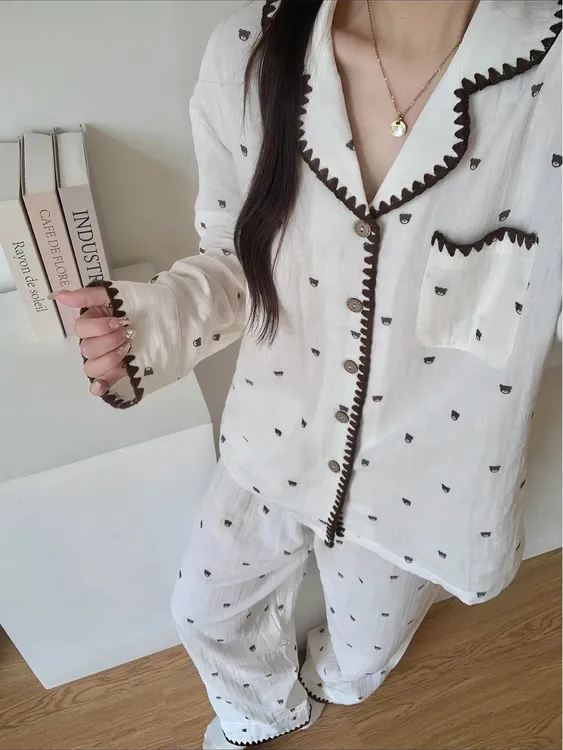 2025新款睡衣女秋冬甜美少女卡通小熊印花长袖长裤家居服可外ins