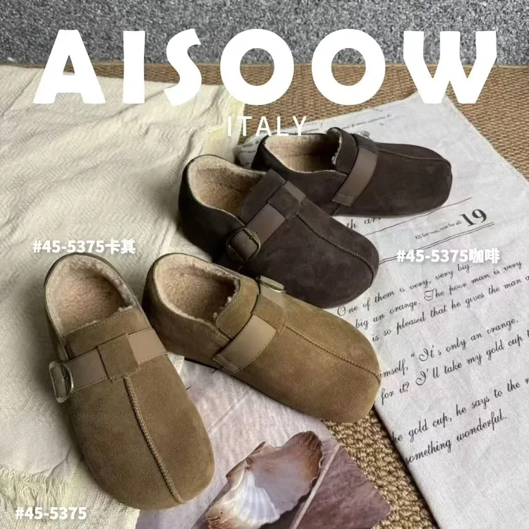 冬季新款时尚百搭软底加绒保暖学生港风复古两穿勃肯鞋女雪地棉鞋