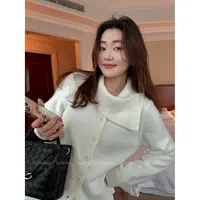 大婉酱微胖定制【气质姐姐】温柔风翻领毛衣不规则毛织上衣女 2890D