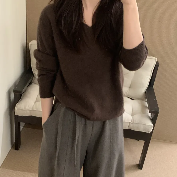 【梨花服饰】V领彩色拉毛毛衣【洗涤注意⚠️】
