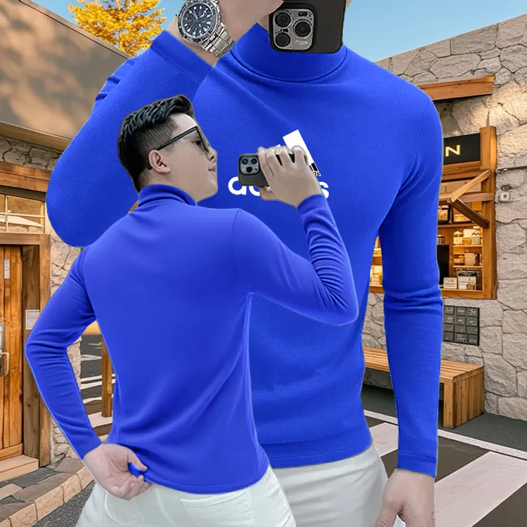 秋冬季高级感内搭男士中高领德绒长袖T恤时尚潮流修身百搭打底衫