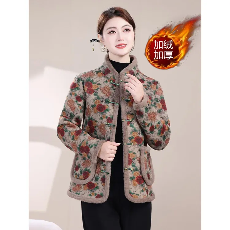 妈妈冬装加绒加厚棉衣中老年人女装大码棉袄外套保暖棉服国风棉袄