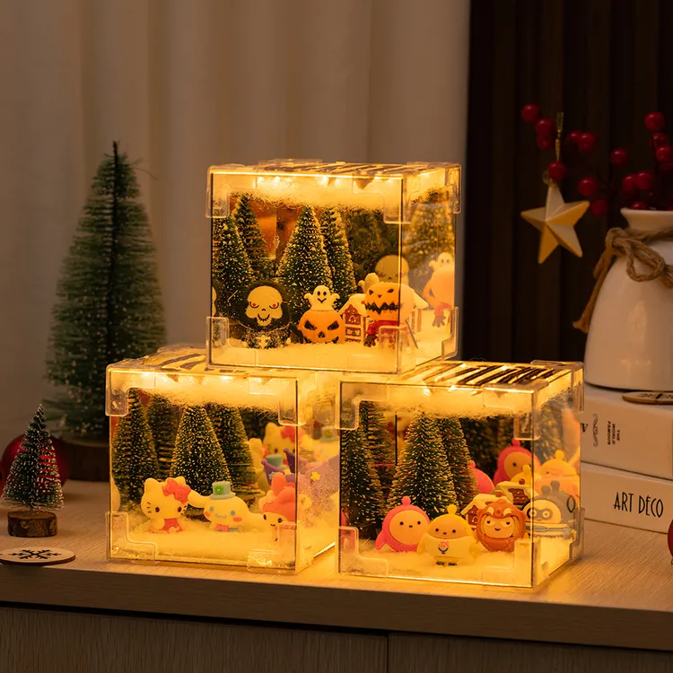 圣诞魔方小夜灯diy圣诞节派对装扮万圣节魔方镜子小夜灯发光家用