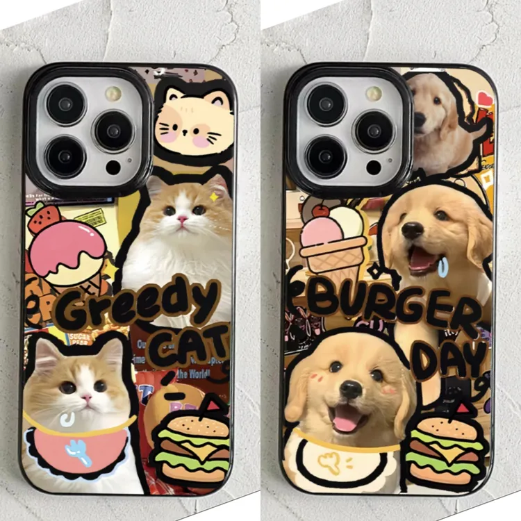 趣味汉堡猫狗适用苹果16/15情侣手机壳iPhone14华为vivo小米oppo