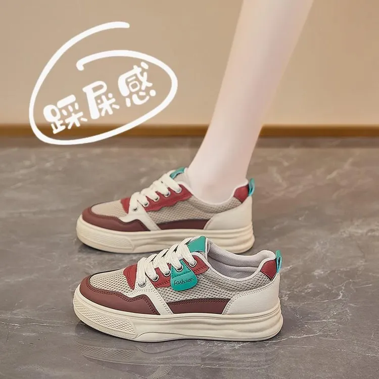 配裙子厚底板鞋女士2025春夏新款网面透气不累脚运动鞋34码休闲鞋