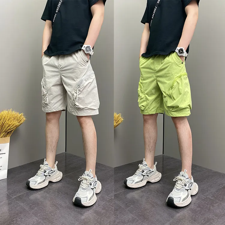 2025夏季新款休闲裤潮流宽松弯刀裤痞帅阔腿裤五分裤士男大裤衩