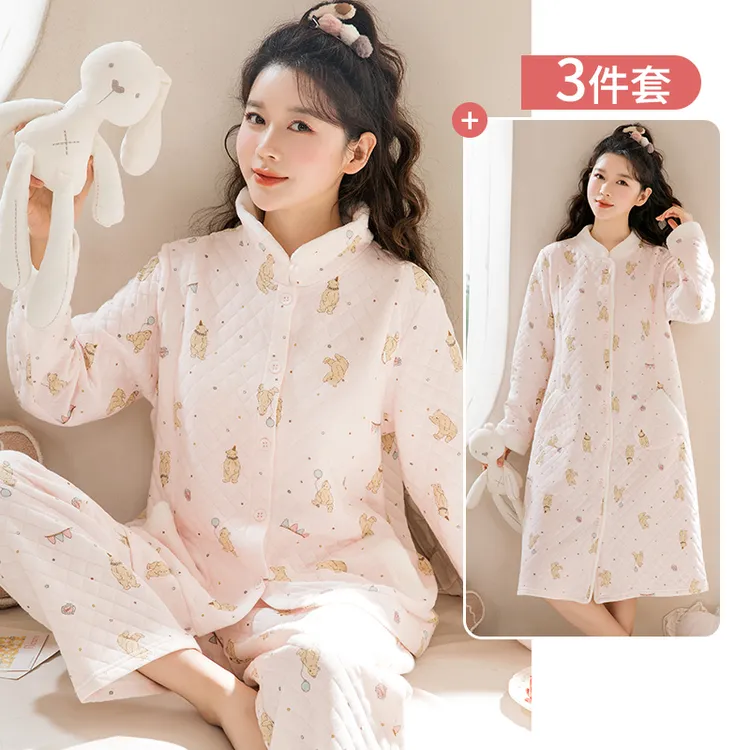 家时光月子服秋冬季纯棉待产服加厚保暖哺乳服产妇睡衣待产裙5542