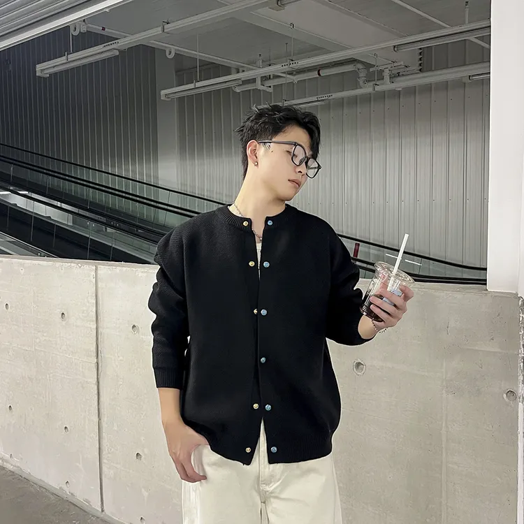 美式休闲纽扣开衫毛衣男秋冬潮牌情侣citywalk复古针织衫宽松外套