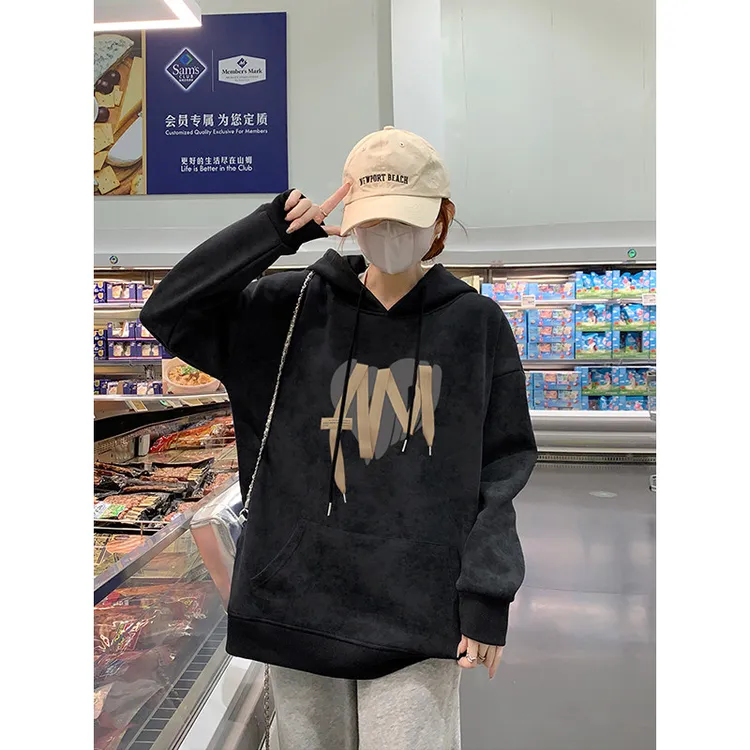 黑色扎染连帽卫衣女2026春秋薄款加绒加厚美式高街长袖上衣外套潮