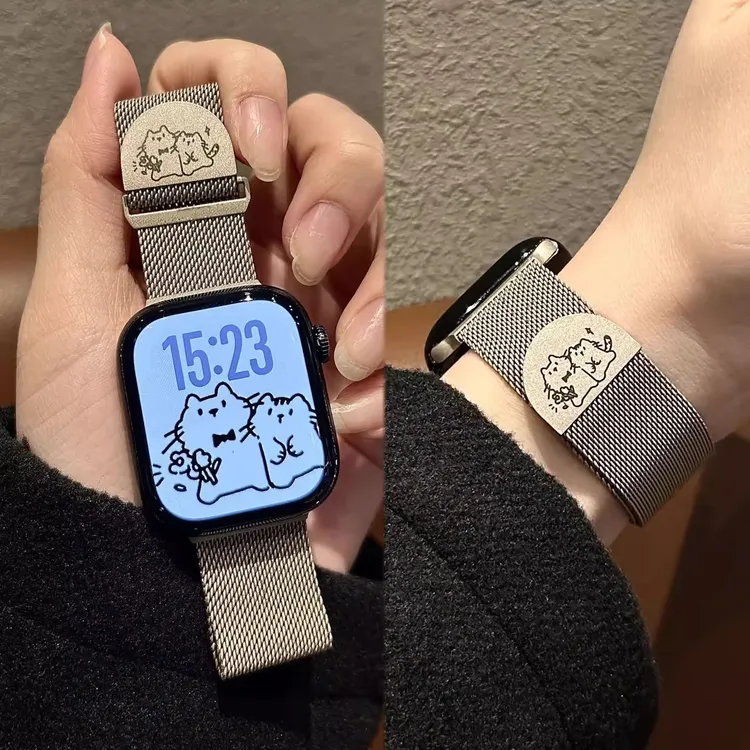 适用iwatchS10新款苹果S9表带米兰尼斯AppleWatchS8磁吸表带夏天