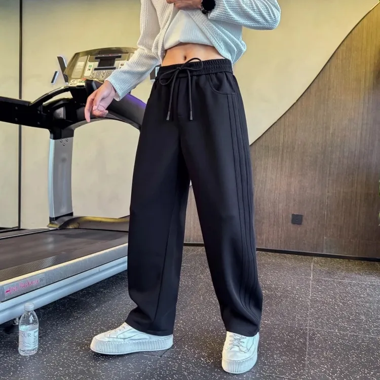 春秋男士休闲卫裤2025新款潮牌宽松百搭直筒长裤冬季条纹运动裤子