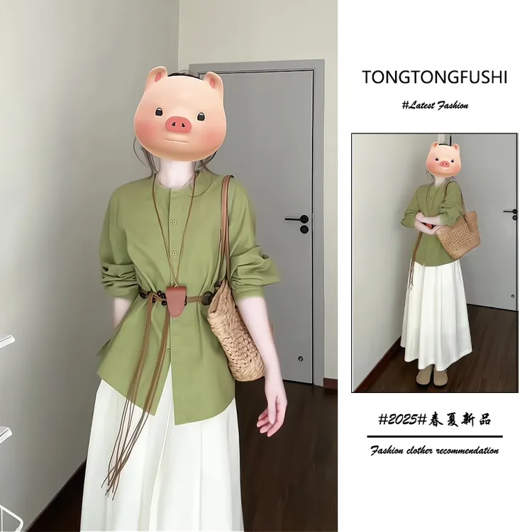 2025年春季新款韩版一整套女装韩系穿搭休闲宽松衬衫半身裙两件套