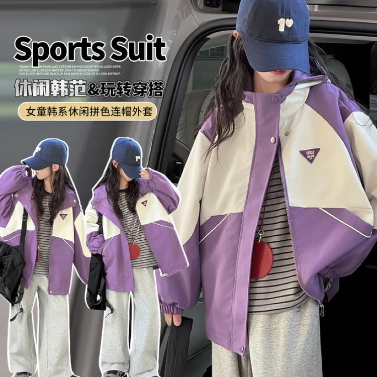 女女童耐磨春秋透气冲锋衣连帽韩版休闲时髦