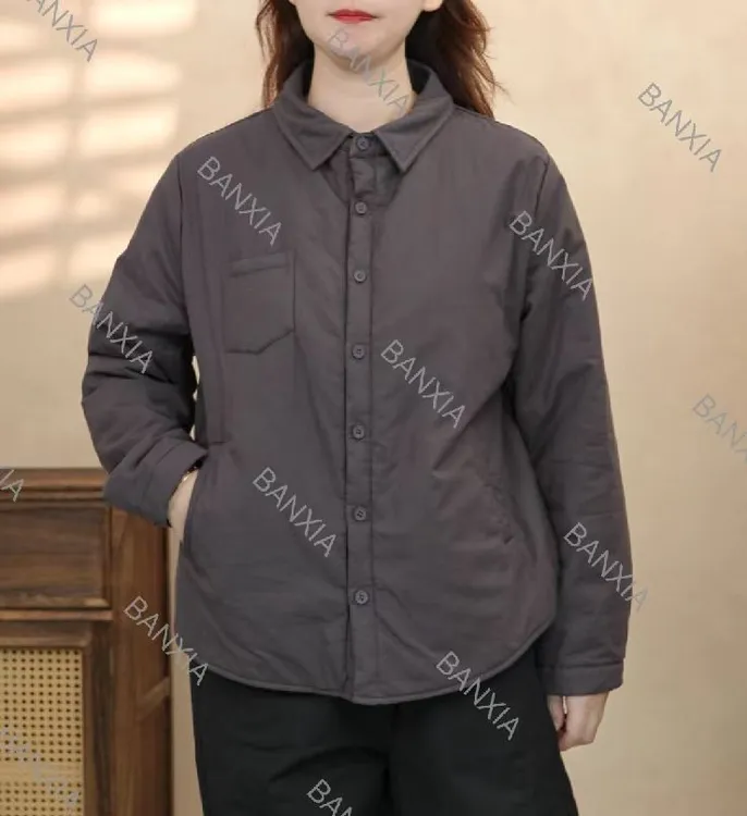 【夹棉】衬衫冬季新款休闲百搭保暖翻领立领花边领夹棉衬衣