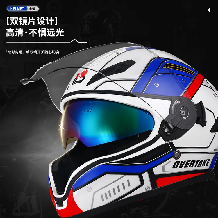 YEBAO潮酷时尚电动车摩托车男女通用四季双镜异构尾翼骑行头盔