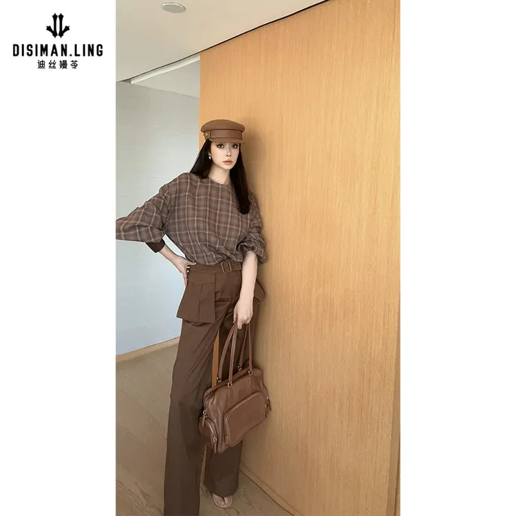 迪丝嫚苓咖色裤子显瘦气质时尚百搭简约女士原创设计师款小众优雅