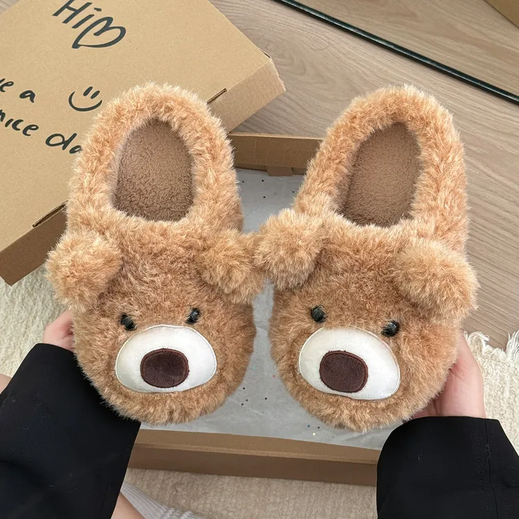 小熊棉拖鞋女2025年冬季毛绒保暖厚底防滑可爱室内家居毛茸茸拖鞋