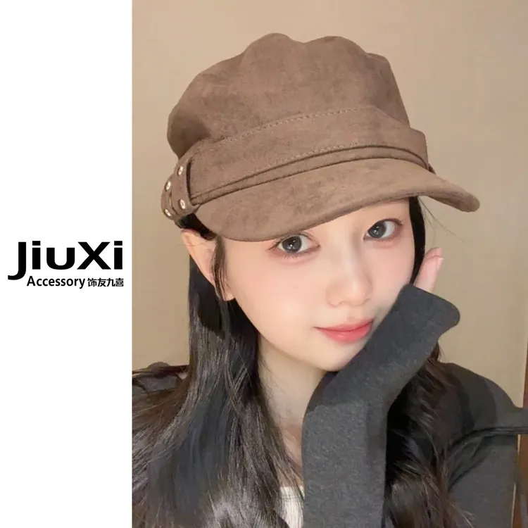 饰友九喜丨秋冬新款复古帽子百搭显脸小平顶马术帽平沿帽大头围