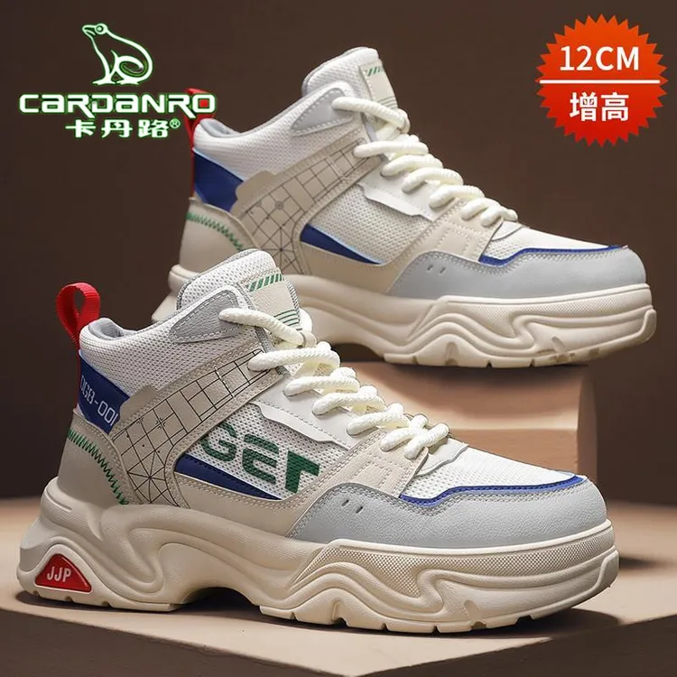 卡丹路高帮男鞋男士马丁靴秋季英伦中帮板鞋百搭内增高工装靴厚底