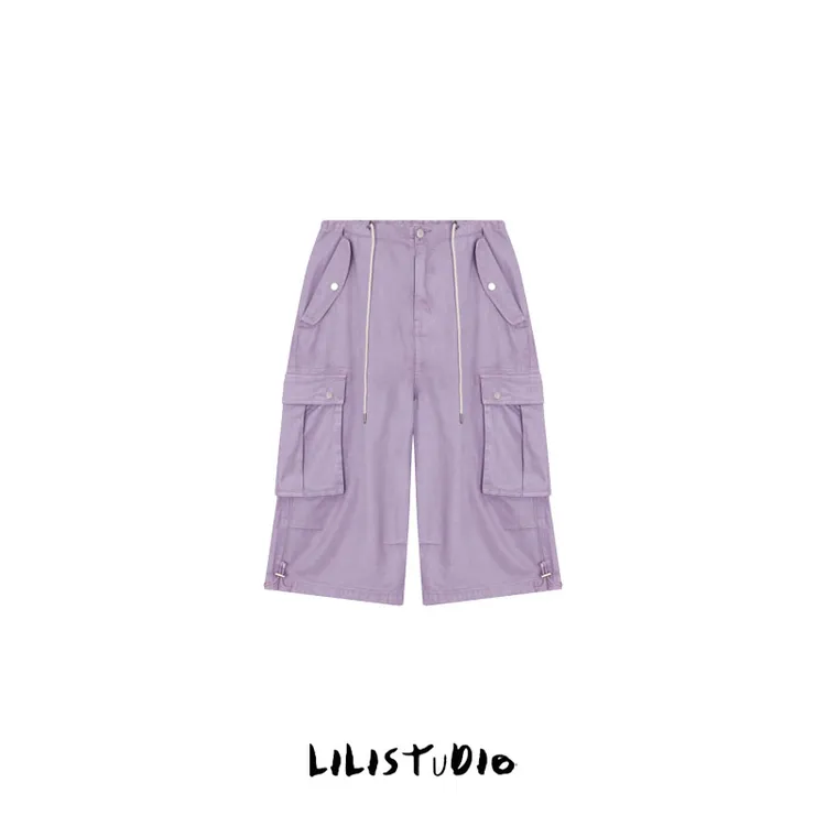 「紫罗秘境」不理理夏季新款小众女装紫色工装裤运动休闲七分裤