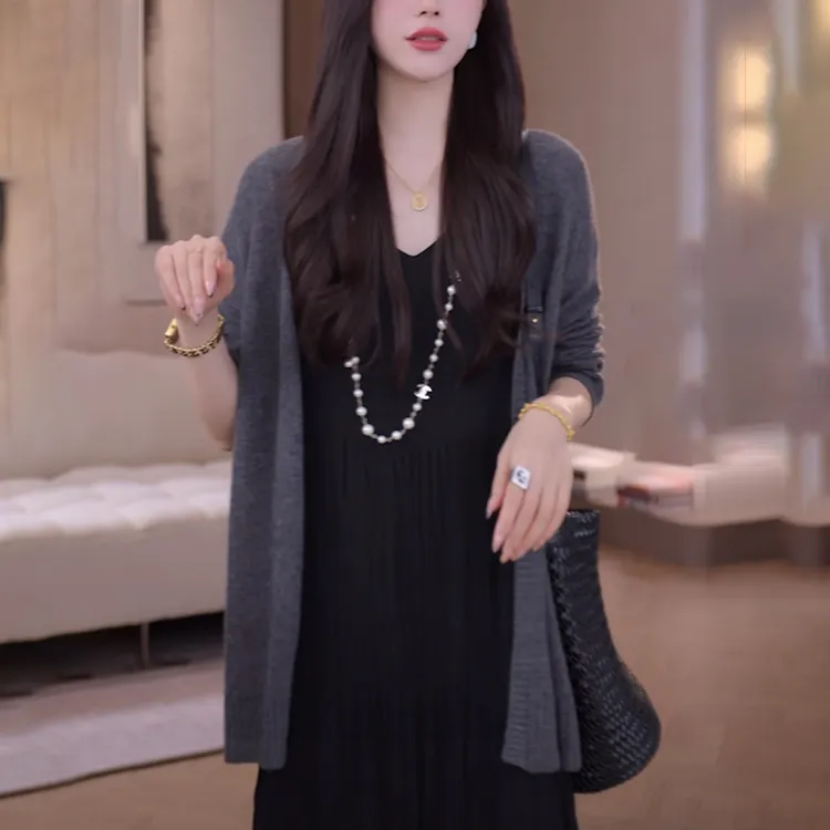 2025夏季新款黄色长袖针织衫女宽松时尚洋气减龄高端气质开衫上衣