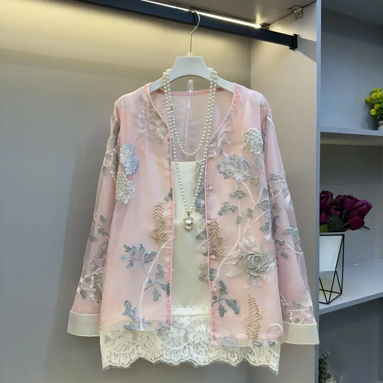 欧货2025高端刺绣新中式气质大码女装薄款外套