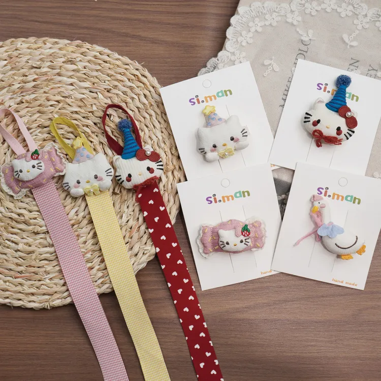 卡通玩偶KT公仔猫咪女孩布艺鸭嘴夹懒人发夹收纳带儿童手工发饰