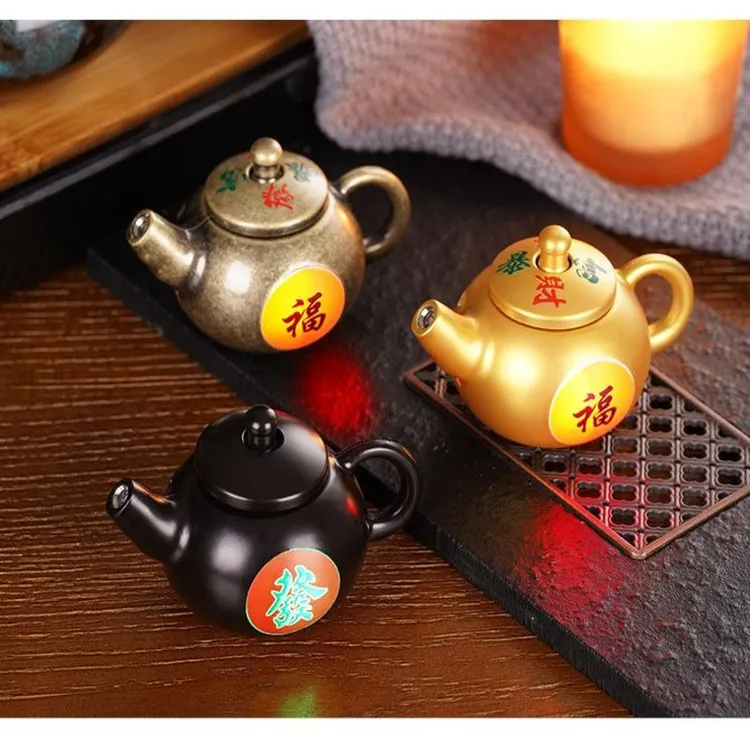 个性防风打火机网红创意旋转把把壶茶壶充气防风打火机水壶打火机