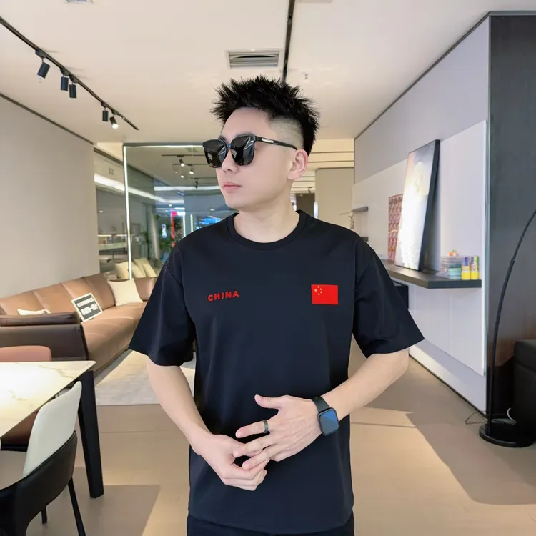 四季新款短袖男士圆领百搭植绒印花休闲t恤2568半袖修身