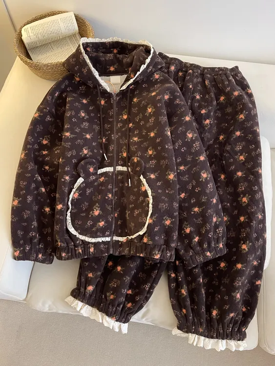 【DMXJ大梦想家】气质少女碎花蚂蚁绒睡衣女秋冬新款加厚家居服套装