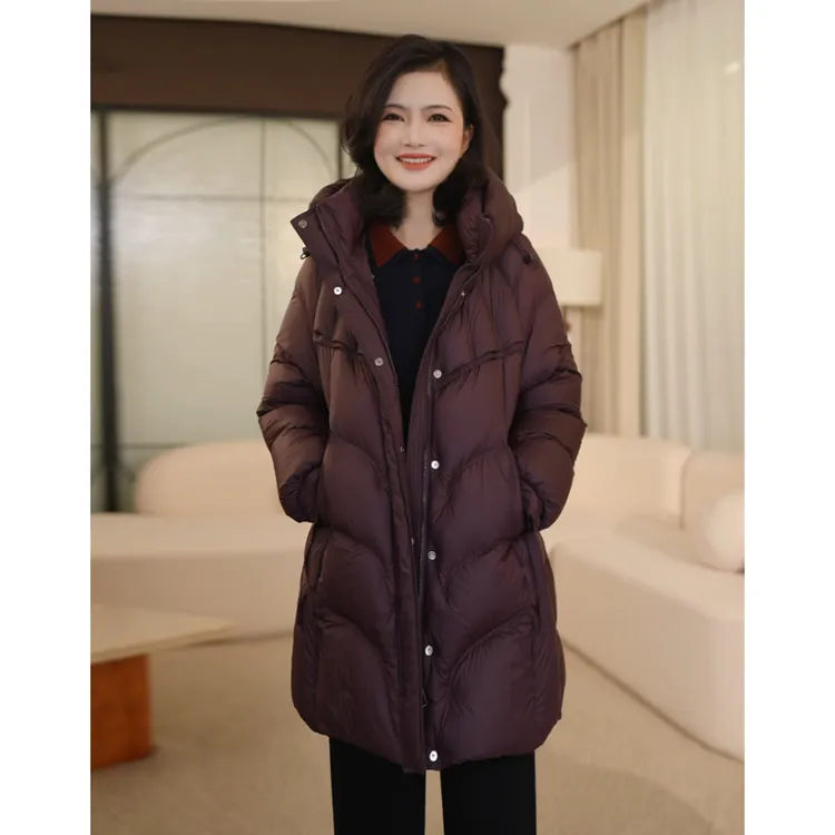 枫竺阿楠anan90白鸭绒连帽立领防风中长款加厚羽绒服女冬保暖外套