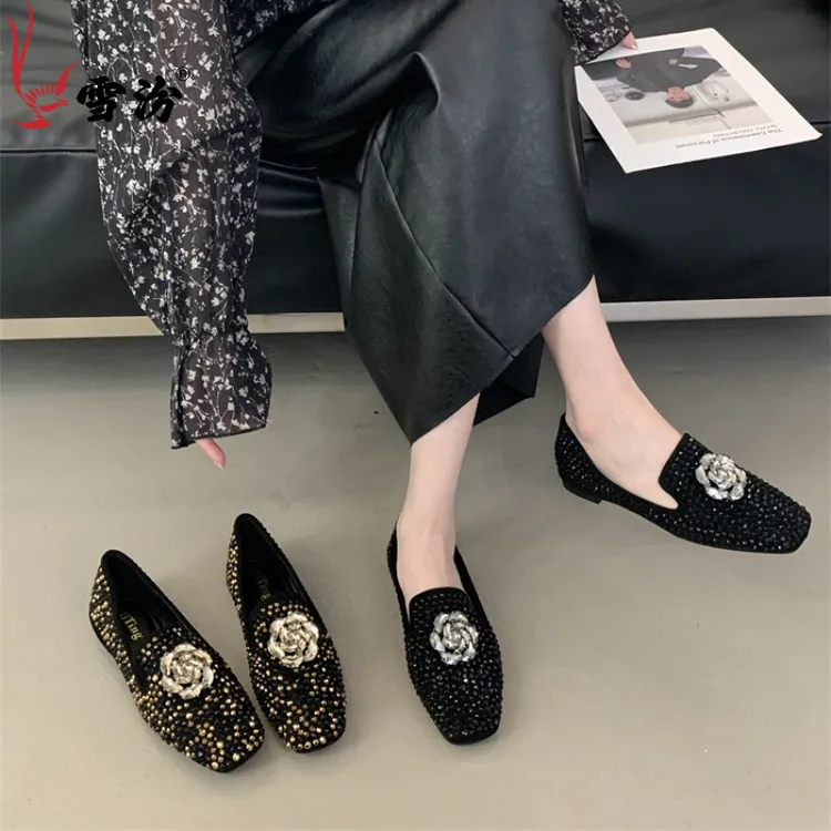 网红时尚百搭女鞋单鞋春季韩版小香风休闲乐福鞋/豆豆鞋 雪汾超纤