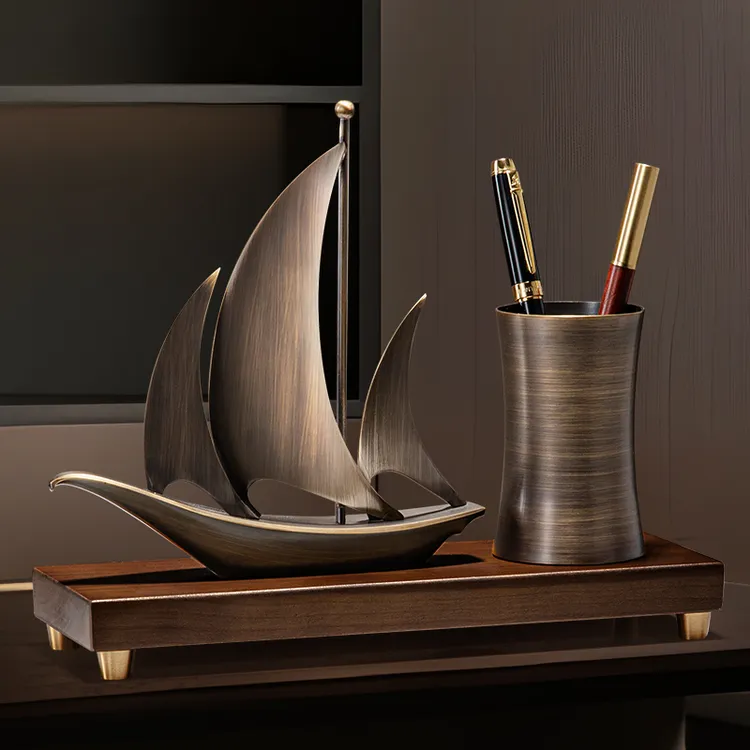 老板办公室公司开业一帆风顺铜件帆船摆件送国企领导茶室高级高档