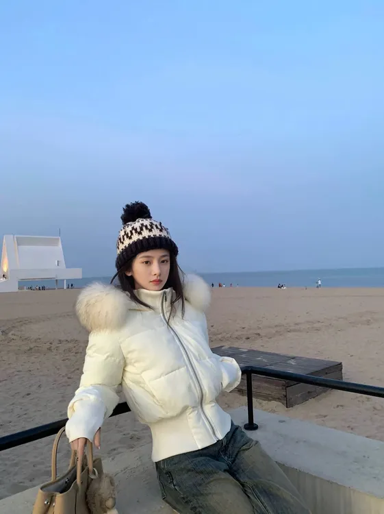 韩女日记 休闲慵懒风加绒棉服时尚高级感可拆卸毛领显瘦外套