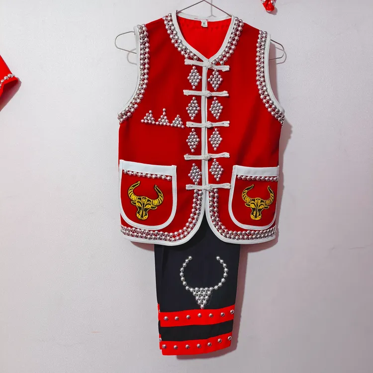 小男孩佤族服装少数民族日常生活服装舞台表演服两件套