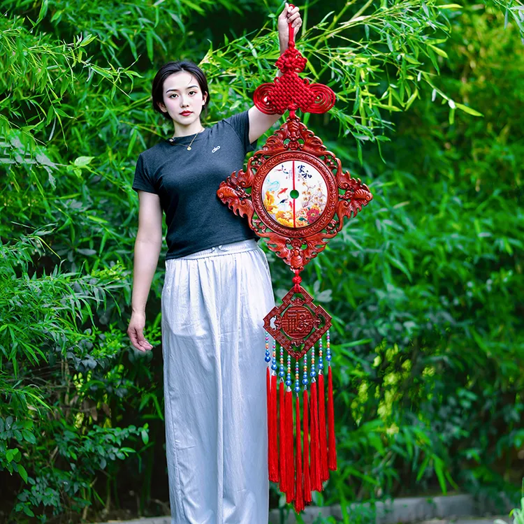 天翊吉玉桃木大号中国结菱形客厅玄关卧室电视墙挂件手工编织