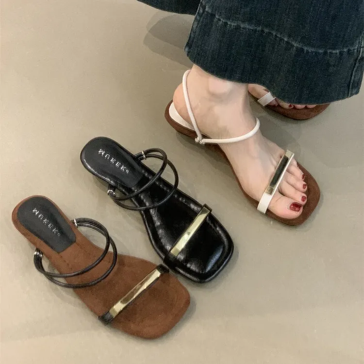 设计感小众凉鞋女2025年新款夏季韩版极简约露趾两穿一字带凉鞋