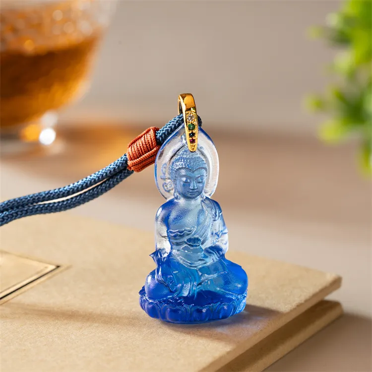 药师佛吊坠蓝色琉璃男女款随身佛像药师琉璃光如来吊坠项链