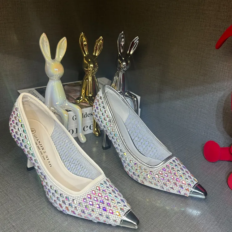 2350-6（6厘米）2025新款性感百搭网纱水钻金属防踢头细高跟单鞋