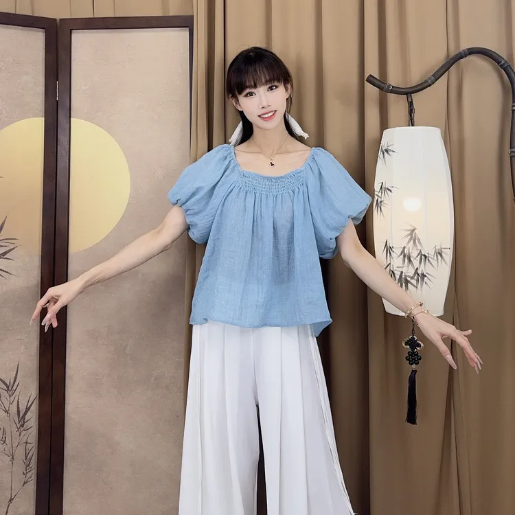 泡泡袖夏季限定现代舞练功服瑜伽服古典舞服